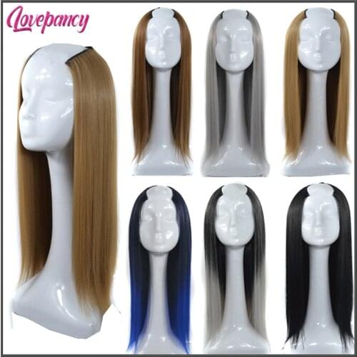 Long Straight U Shaped Half Wig for Women Party Heat Resistant Synthetic U Shape Hair Wigs for Daily Use