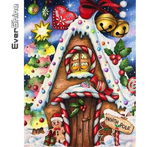 Evershine Diamond Painting House Landscape Cross Stitch Mosaic 5D Diamond Embroidery Christmas Rhinestone Art Winter Home Decor