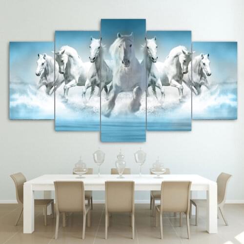 Frameless White Horse Pattern Print Canvas Painting Wall Art Picture for Living Room Home Decor