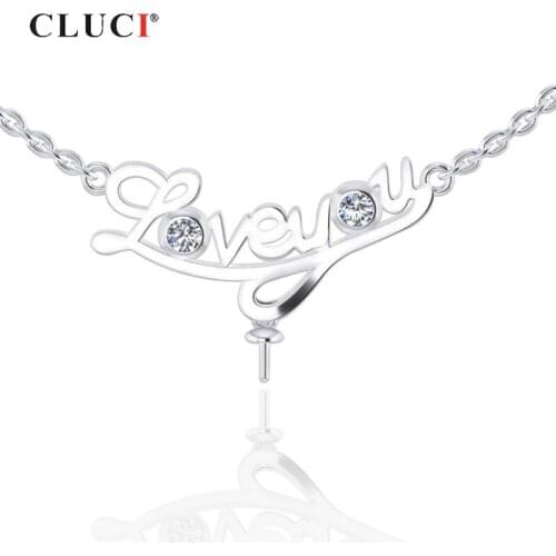 CLUCI Silver 925 Zircon Love Letter Pendant Necklace 925 Sterling Silver Pearl Necklace Mounting Valentine Day Gift SN051SB