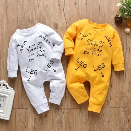 Newborn Baby Boys Girls Romper Long Sleeve Letter Come On Daddy!You Can Do This! Jumpsuit Pajamas Infant Clothing Baby Clothes