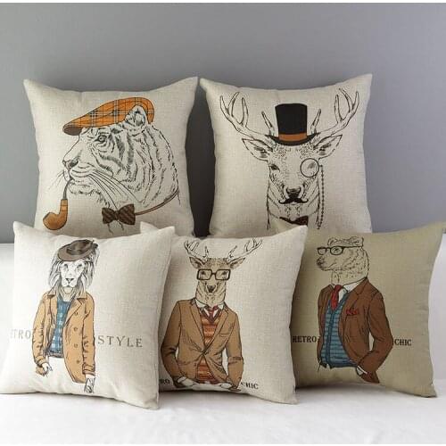 Deer pillow cover, Sketch cartoon animal deer dog tiger lion throw pillow case pillowcase wholesale