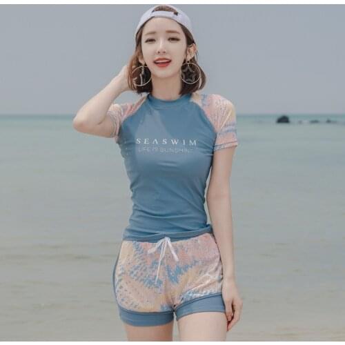 Short Sleeve Sun Proof Rash Guard Women 2 Piece Swimsuit Bathing Suit Swimwear Women Full Suit for Swimming Surfing Beach Wear