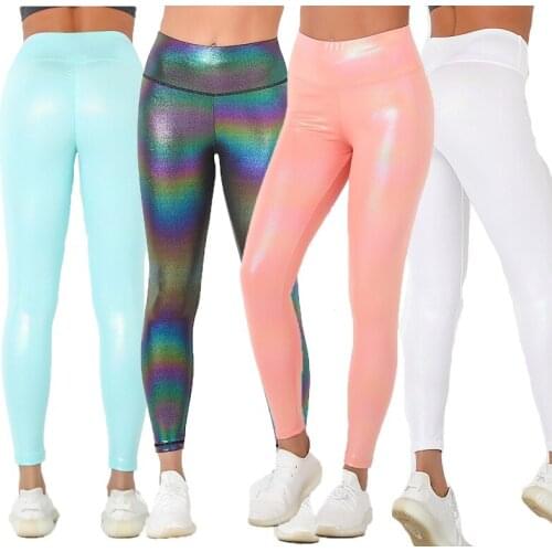 Fitness Leggings Women Fluorescent Color Yoga Pants Workout Leggings Shiny Trousers Multicolor Plus Size Elastic Pants