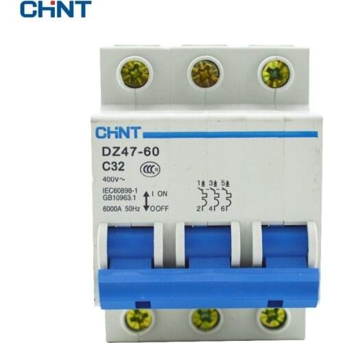 CHINT DZ47-60 C32 AC230/400V 3P 32A Rated Current 3 Pole Miniature Circuit Breaker