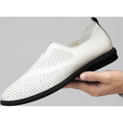 Mens Shoes Leather Summer Autumn Fashion White Casual Shoe Man Walking Shoe Genuine Leather Formal Shoes Big Size 46