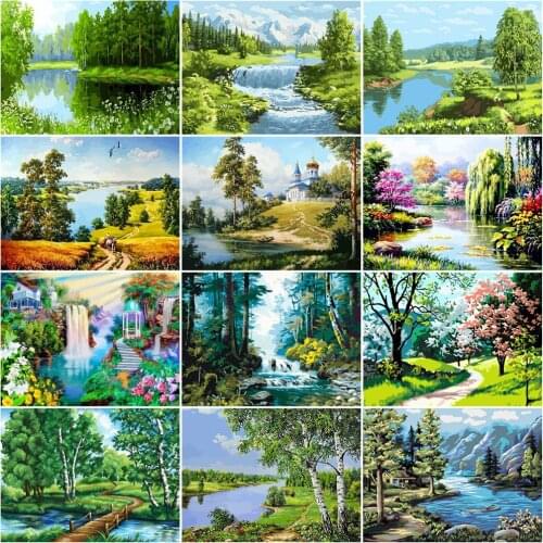 AZQSD Paint By Number Tree Canvas Painting Kits Home Decoration Oil Painting By Numbers Summer Scenery Handpainted Gift