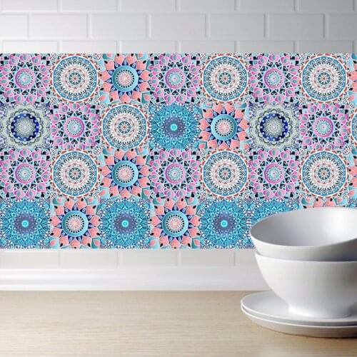 Mandala Style PVC Waterproof Bathroom Kitchen Room Tile Stickers Tiles Wall Sticker Moisture Proof Wallpaper Simulation Tiles