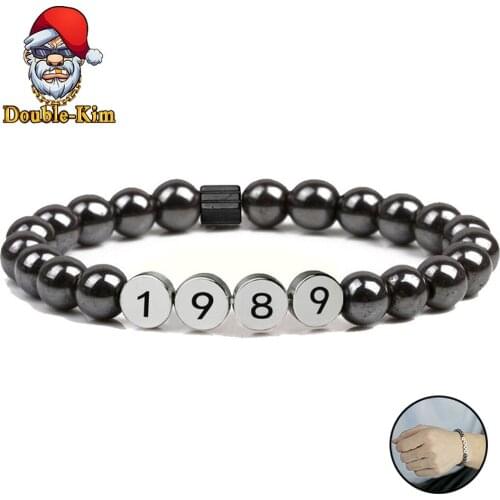 Natural Black Gall Black Magnet Bracele Rock Hip-Hop Rock Street Culture Man Bracelet DIY Engrave Birthday Date Jewelry Gift