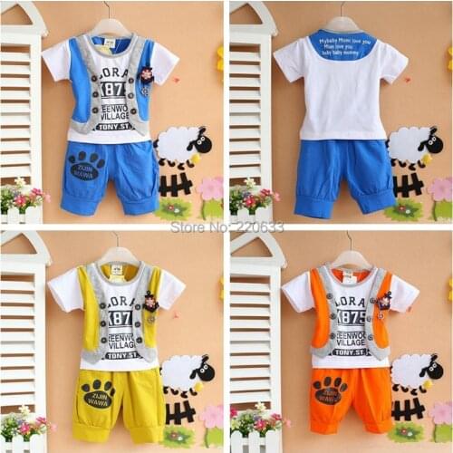 New 2015,summer clothing for children,kids clothes,baby boy clothes,sport suit short sleeve t-shirt+pants set size 80-100