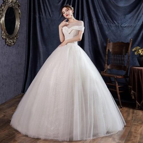 2021 New Simple Beading Wedding Dress O Neck Illusion Bridal Dress Shining Sequins Princess Ball Gown Plus Size Custom Made
