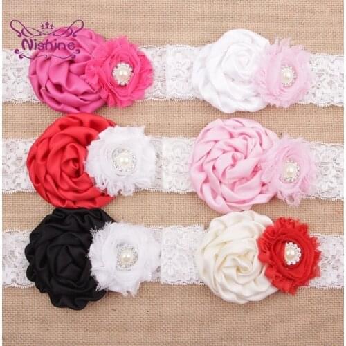 Newborn Baby Pearl Rose Flower Headband Infant Elastic White Lace Hairband Boutique Girl Hair Accessories Children Birthday Gift