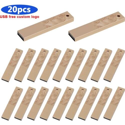 Bulk 20pcs free logo metal USB 2.0 flash drive 128G 64GB 32GB 16GB 8GB 4GB Personalise Pen Drive USB Memory Stick U disk gift