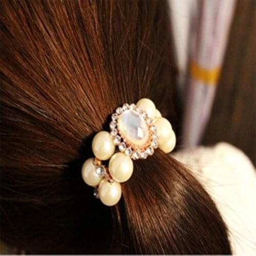 Hot Fashion Woman Hair Accessories Elegant Imitation Pearls Rubber Headbands Elastic Headwear Crystal Hair Rope Ornaments Gifts