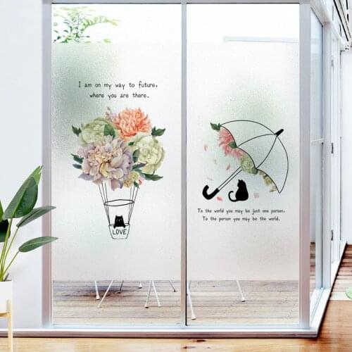 Cartoon Flower Privacy Glass Sticker Frosted Window Film Home Kitchen Bathroom Toilet Door Opaque Sticker Cute Cat Decor Film