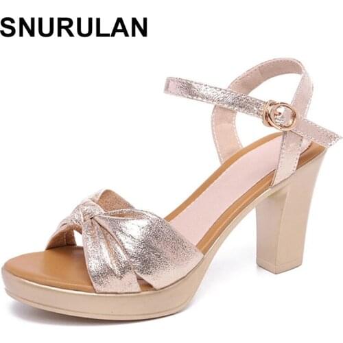 SNURULANBig Size 32-43 Elegant Platform Sandals Women Office Shoes2021Summer Buckle High Heels Sandals Ladies Party Sandals Gold
