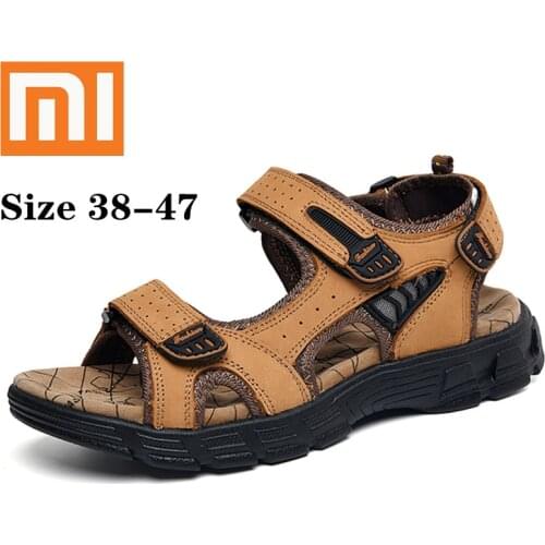 Xiaomi Summer Mens Sandals Genuine Leather Mens Beach Sandals Outdoor Fashion Mens Footwear Soft Breathable Mens Sneakers