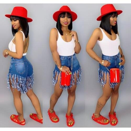 Sexy Tassel Denim Skirts Women High Street Bud Short Jean Skirts with Pockets 2021 Night Party Clubwear Fashion Streetwear