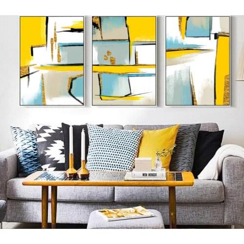 Modern Abstract Yellow Foil Golden Blue Canvas Painting Poster Print Wall Art Pictures for Living Room Bedroom Nordic Home Decor
