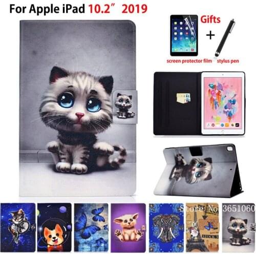 Cat Smart Case For iPad 10.2 2019 Cover for Apple iPad 7th Generation A2200 A2198 A2232 Funda PU Leather Stand Coque Shell +Gift