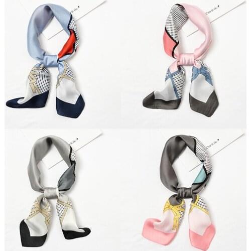 Yishine Wholesale 20pcs 4 Colors Multifunction Bow Geometric Women Satin Wraps Scarves Shawl Polyester Silk Scarf Handkerchief