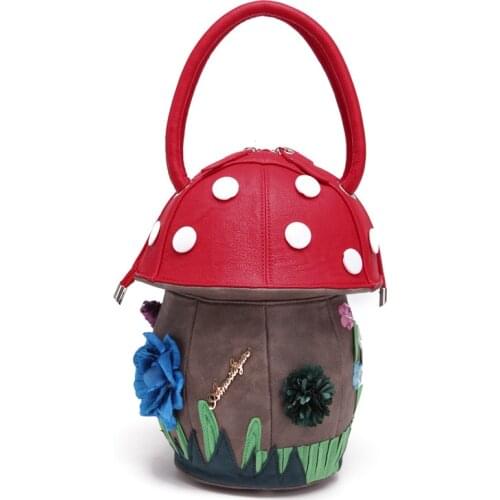 Creative Mushroom Shape Hand Bags Women 2021 Fashionable Purses Designer Brand Cartoon Shoulder Bag Female PU Leather Bucket Bag