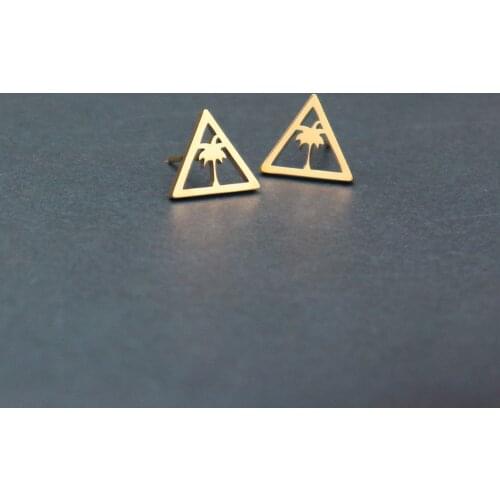Geometric Jewelry Triangle Stud Earrings For Women Beach Palm Tree Earrings Gold Coconut Tree Aretes De Mujer