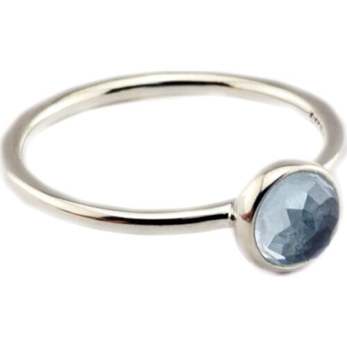 Rings March Droplet Ring with Aqua Blue Crystal 925 Sterling Silver Jewelry Rings for Women anillos mujer bague pierscionki