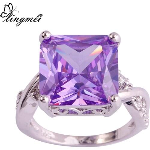 Lingmei Wholesale Fashion Women AAA Cubic Zirconia Silver Color Ring Jewelry Size 6-9 10 For Wedding Engagement Free Shipping