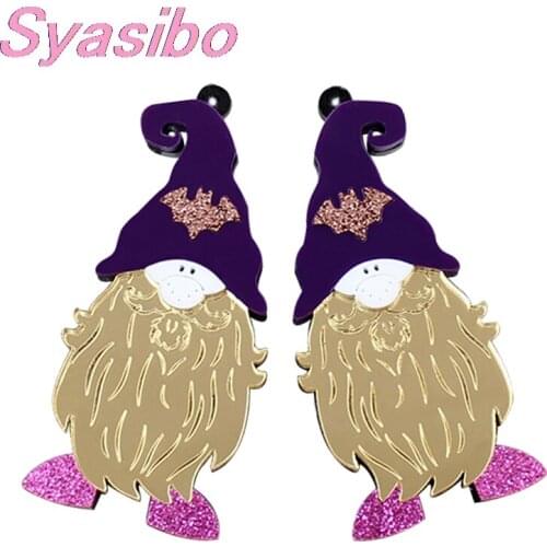 1pair) AC1648-65mm Acrylic Halloween Witch For Earring Laser Cutout Party Ornaments Cute Bat Gnome For Earring