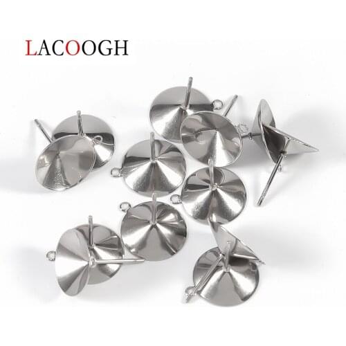 20pcs Stainless Steel Cup shape Earring Settings Ear Post Pin Findings DIY Ear Jewelry Making Earrings Blank Base Fits Crystal