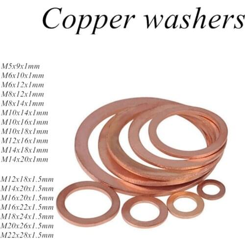 20PCS Solid Copper Washer Flat Ring Gasket Sump Plug Oil Seal Fittings1mm 1.5mm thickness Fastener Hardware Accessories