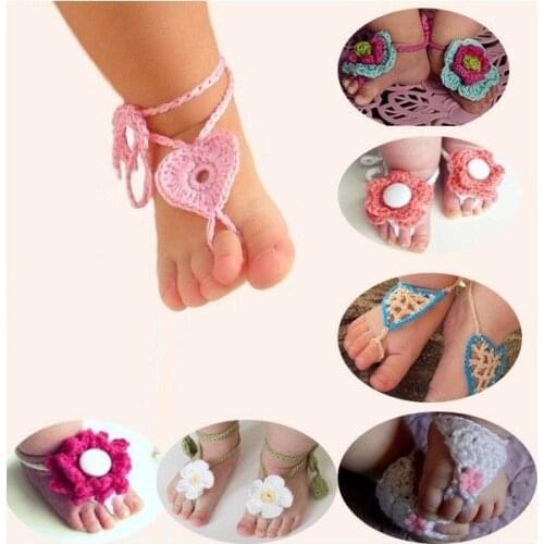 2020 Fashion Newborn Baby Girls Newborn Kids Handmade Crochet Foot Cute Flowers Shoes Photo Props Footwear Accessoricess