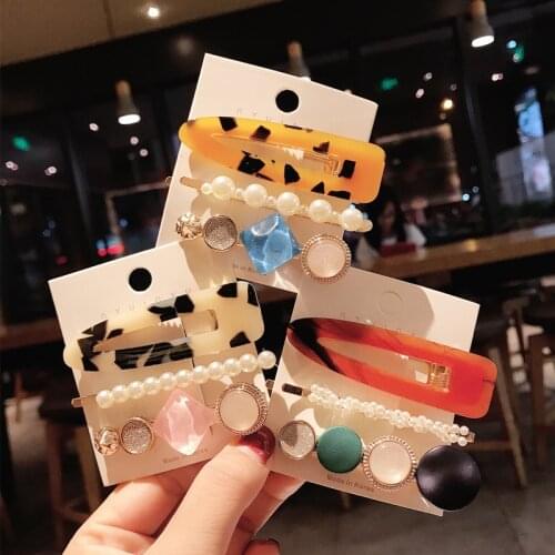 3pcs=1sat Stylish simple shiny Pearl acrylic rhinestone BB clip jewelry Geometric Hair Clips Women Barrette Hair Accessories