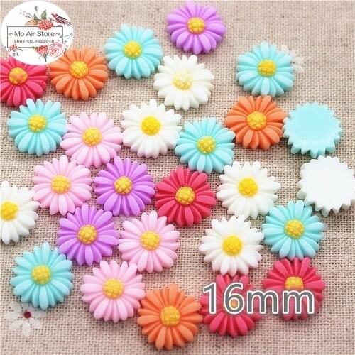 30pcs 16mm Mixed Color flower daisy resin flatback cabochon DIY jewelry/phone decoration No Hole