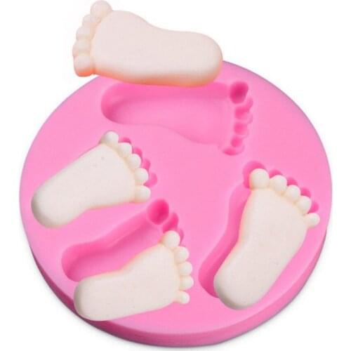 3D 4 Hole Feet Fondant Silicone Molds for Cake Sugar Candy Mold Silicone Embossing Mold Baby Feet Fondant and Gum Paste Mould