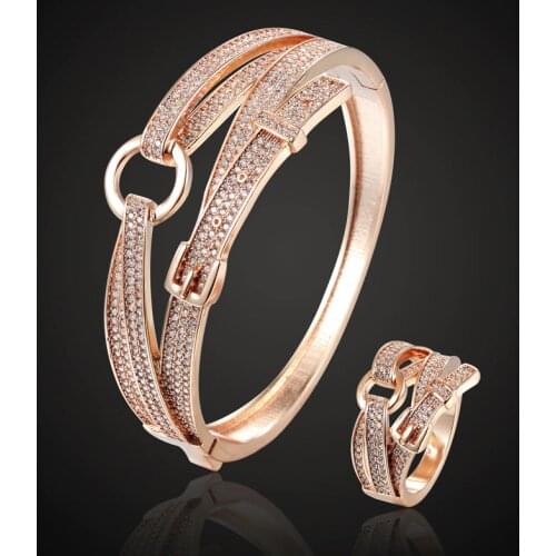 Rose Gold-color Cubic Zircon Belt Bracelet&bangle For Women Men couple Jewelry Copper cuff Bangles Pulseira Mujer christmas Gift