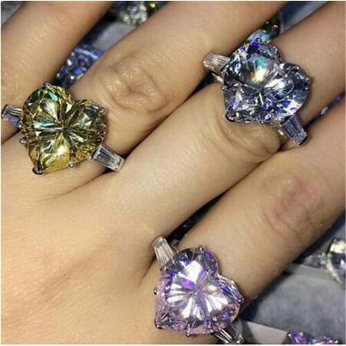 Choucong Heart Shape Promise Ring Real 925 Sterling Silver 12mm AAAAA Cz Engagement Wedding Band Rings For Women Bridal Jewelry