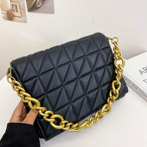 PU Leather Women Designer Handbags 2021 Shopper Wallets Fashion Casual Solid Color Thick Chain Diamond Quilted Bag Shoulder Bags