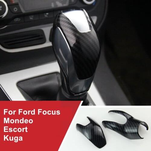 For Ford Focus Mondeo Escort Kuga Accessorie 2x Car Carbon Fiber Shift Knob panel cover frame Sticker