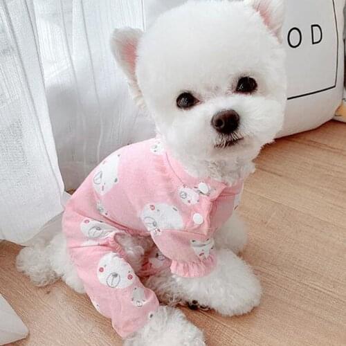 Breathable Pet Clothes for Dog Pajamas Cartoon Bubble Sleeve Jumpsuit Pajama For Small Dog Anti-mosquito Outfit Pink Blue PJS XL