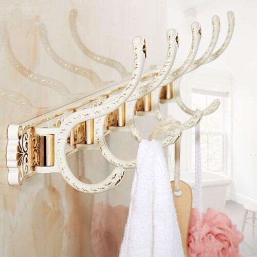 Retro 4 to 5 Robe hooks white and gold on the wall,European kitchen/bathroom line hook wall, 4 Types Bedroom clothes hanger hook