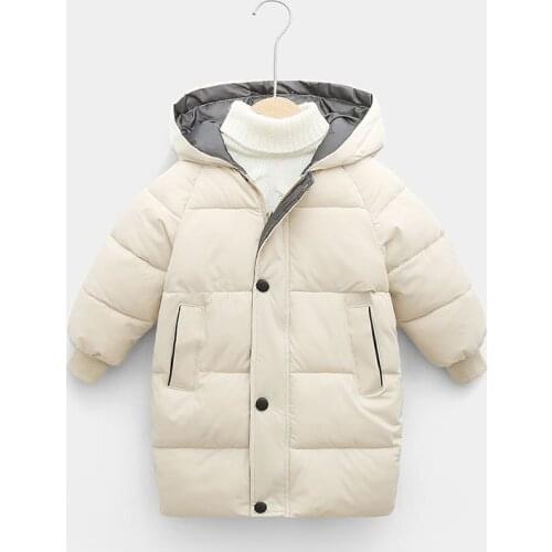 Fall Winter Girls Boys Candy Color Long Jacket Thick Warm Coats Girls Windproof Outerwear Baby Kids Cotton-padded Parka Coats