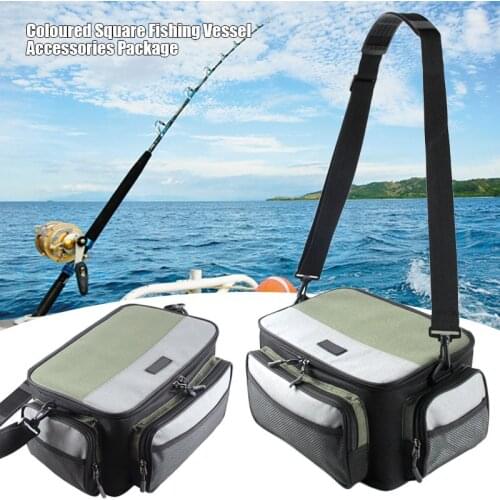 Contrast Color Square Fishing Tackle Bag Zipper Case Lure Boxes Waist Shoulder Storage Bag &T8