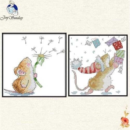 Joy sunday Cute little mouse Cross Stitch Christmas Patterns 14CT 11CT Counted Sets embroidery set Needlework kit cross stitch