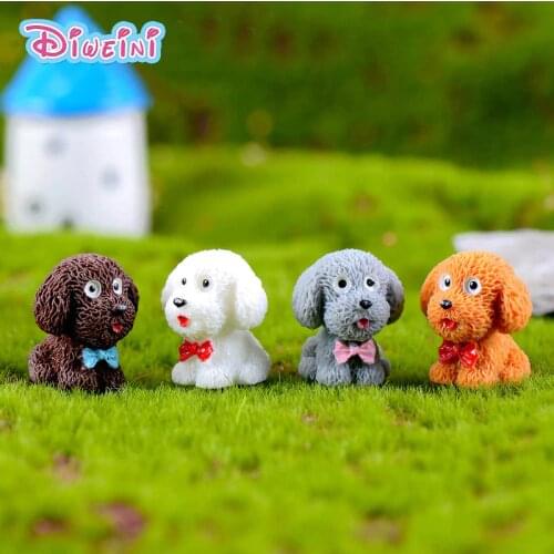 4pc/lot Teddy Dog Miniature Figurine Cute cartoon Figures animal models Pet toy DIY Accessories Doll House toy Decoration