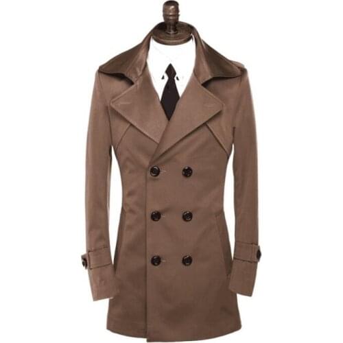 Mens trench coats spring autumn man middle length coat men clothes double breasted brown overcoat lapel plus size S - 9XL