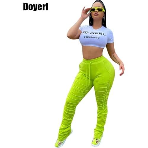 Neon Stacked Pants Women Sweat Pants Joggers Sweatpants Streetwear Women High Waist Split Ruched Stacked Leggings Wholesale 2020