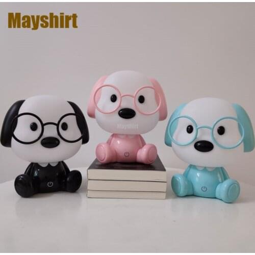Glasses Dog Night Lights Led USB Touch Sensor Baby Night Lamp Cute Puppy Table Lamps Bedroom Bedside Light Kids Holiday Gifts