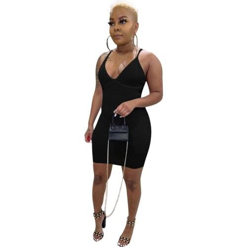 2021 New Fashion Summer Spaghetti Strap Dresses For Womens Outfits Solid Color Party Night Club Sexy Sheath Mini Dress Wholesale